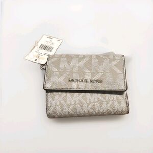 Michael Kors Jet Set XS Trifold Wallet MK Logo Quarry Grey New